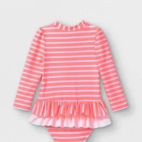 Cat & Jack Toddler Girls' Striped Zip-Front One Piece Rash Guard NWT - Picture 3 of 3